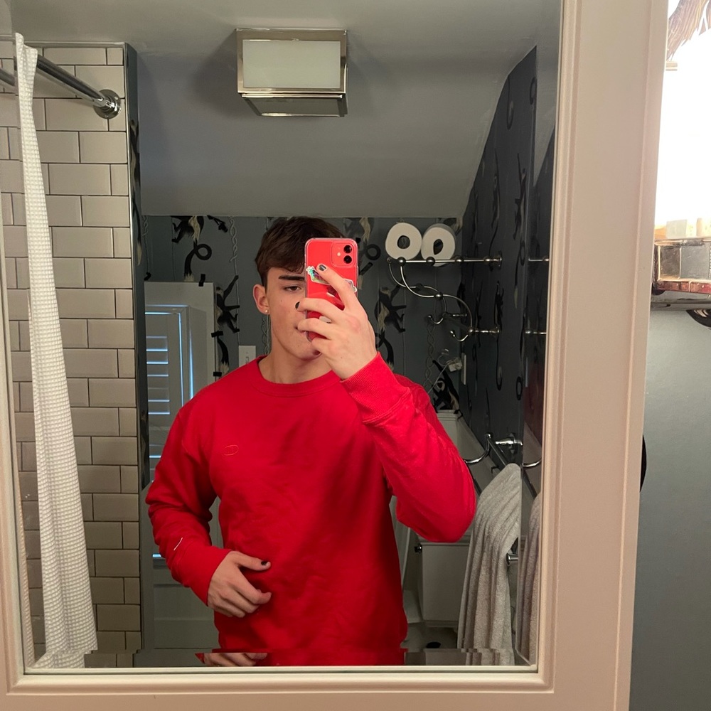 Red champion crew neck Size M